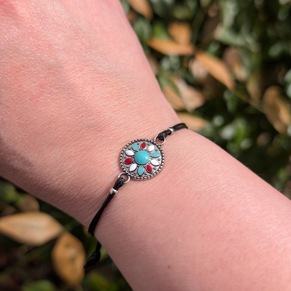 Silver Tone and Turquoise Color Adjustable Bracelet
